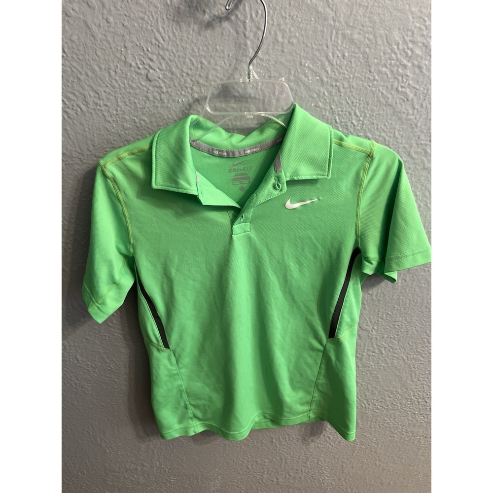 Nike Polo Shirt Youth Boys Tennis Lime Green Collared Short Sleeve Size‎ Large